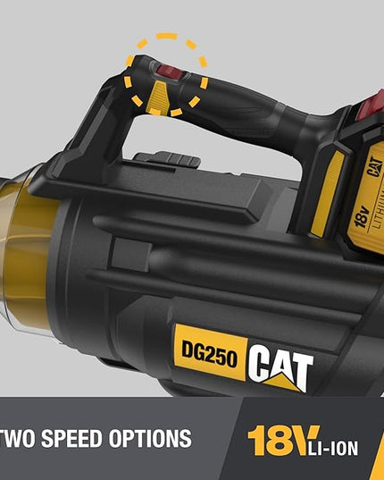 Cat DG250 18V Brushless 450 CFM 100 MPH Leaf Blower Cordless with Battery and Charger, 2-Speed Blowers for Lawn Care, Lightweight Cordless Leaf Blower – Battery & Charger Included - LeafyLoom