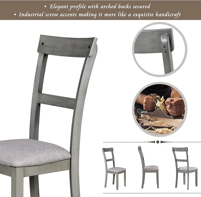5 Piece Industrial Dinette Sets Wooden Kitchen Dining Table and 4 Matching Upholstered Chairs, for Diningroom Living Room, Easy to Assemble, Gray 1 - LeafyLoom