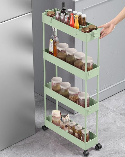 SPACELEAD Slim Storage Cart 4 Tier, Storage Organizer Rolling Utility/Mobile Shelving Unit Slide Out Storage Cart for Office, Bathroom, Kitchen, Laundry Room & Narrow Places， Green - LeafyLoom