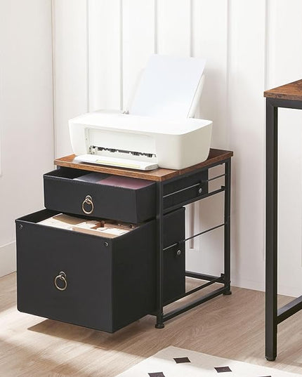 HOOBRO File Cabinet, 2-Drawer Filing Cabinet, Vertical Mobile Office Cabinet, Rolling Printer Stand, for A4/Letter Size Files, Nonwovens Drawer, for Home Office, Rustic Brown and Black BFK21WJ01 - LeafyLoom