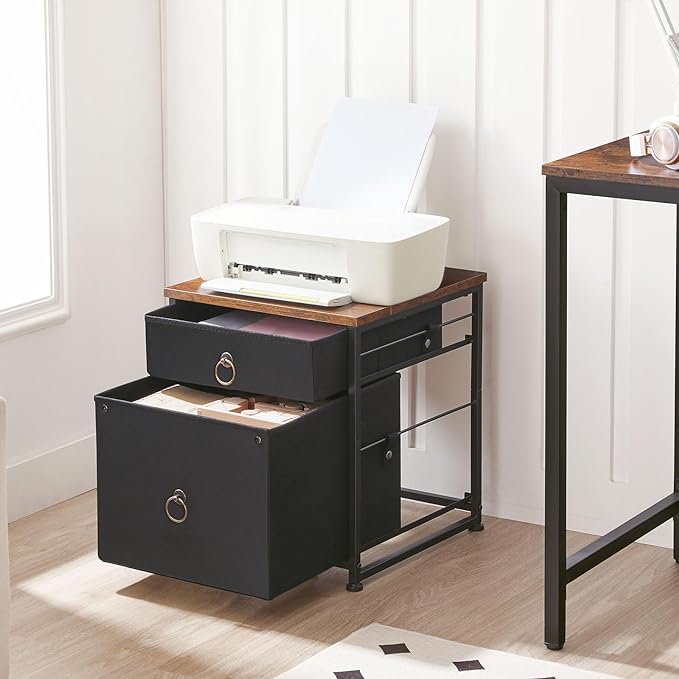HOOBRO File Cabinet, 2-Drawer Filing Cabinet, Vertical Mobile Office Cabinet, Rolling Printer Stand, for A4/Letter Size Files, Nonwovens Drawer, for Home Office, Rustic Brown and Black BFK21WJ01 - LeafyLoom
