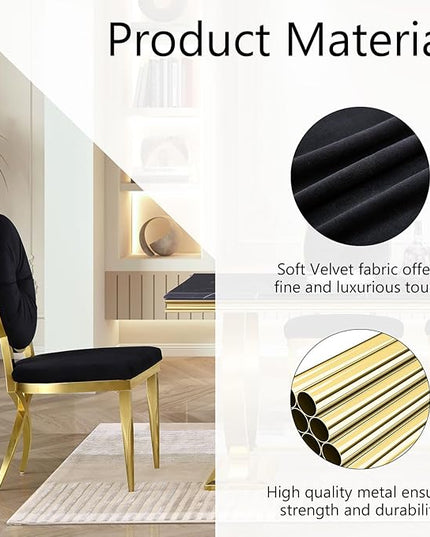 ACEDÉCOR Black and Gold Dining Chairs, Velvet Upholstered Dining Room Chair with Oval Back & Gold Unique Legs, Mid-Century Modern Armless Chair Set of 10 - LeafyLoom