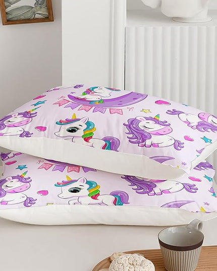Axolotl Purple Unicorn Comforter Set Queen Size,Girls Bedding Set,Cute Unicorn Rainbow Bedding Set with Stars for Kids Girls Teens Adults Women,1 Comforter with 2 Pillowcase Unicorn Gifts for Girls - LeafyLoom