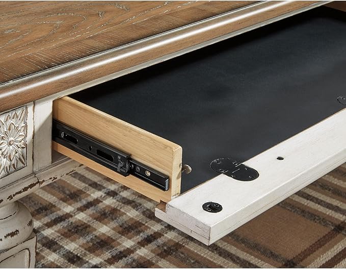 Signature Design by Ashley Realyn Farmhouse 60" Home Office Desk with USB Charging, Chipped White - LeafyLoom