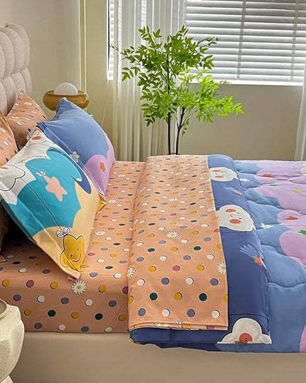 Kids Moon Stars Cloud Comforter Set Full size - 7 Piece Rainbow Kawaii Bedding Set Bed in A Bag for Girls Boys Teens - Goodnight Moon Neutral Soft Comfortable Machine Washable Bed Set - LeafyLoom