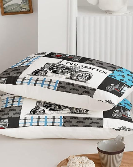 Axolotl Tractor Comforter Set Twin Size,Cartoon Truck Car Comforter Set for Boys,Farm Excavator Bedding Set with Old Tractor for Kids Boys Teens Adult All Season,1 Quilt 2 Pillowcases - LeafyLoom