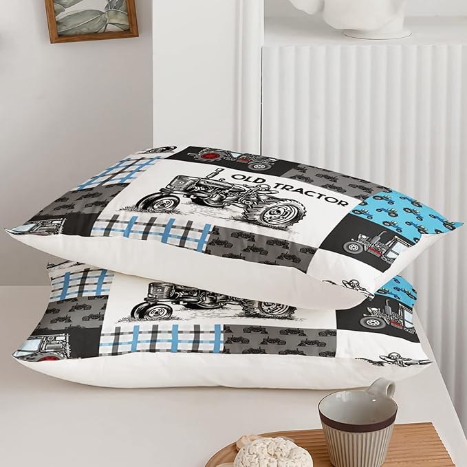 Axolotl Tractor Comforter Set Twin Size,Cartoon Truck Car Comforter Set for Boys,Farm Excavator Bedding Set with Old Tractor for Kids Boys Teens Adult All Season,1 Quilt 2 Pillowcases - LeafyLoom
