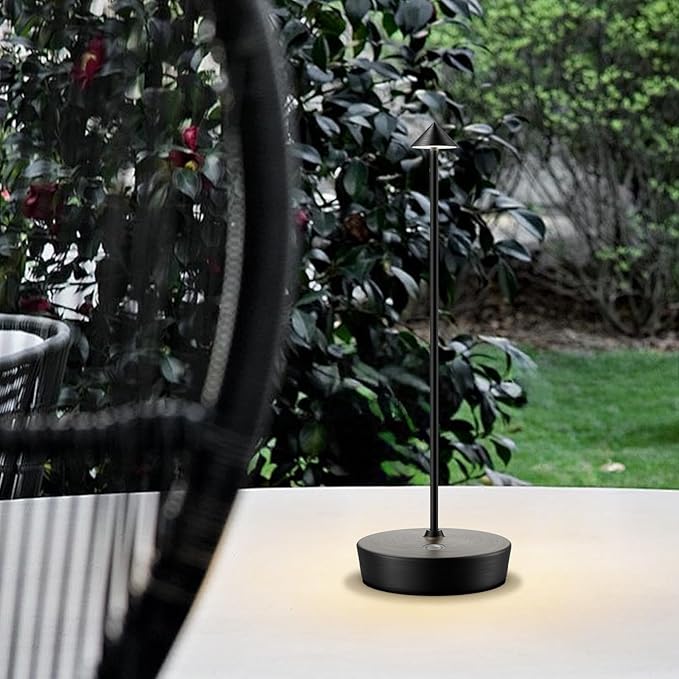 Cordless Rechargeable Table Lamp, 6000mAh Outdoor Waterproof Battery Operated Table Light LED Touch Dimmable Desk Lamps for Patio Dining Restaurant Home Living Room Black - LeafyLoom