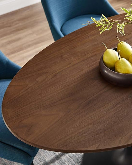 Modway Lippa 48" Oval-Shaped Mid-Century Modern Dining Table with Walnut Top and Black Base - LeafyLoom