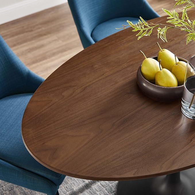 Modway Lippa 48" Oval-Shaped Mid-Century Modern Dining Table with Walnut Top and Black Base - LeafyLoom