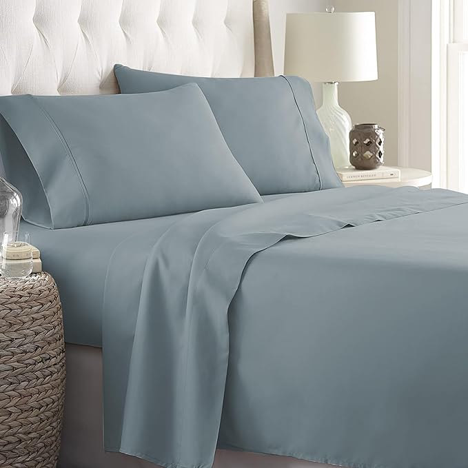 Danjor Linens King Size Sheets Set - 6 Piece Set Including 4 Pillowcases - Deep Pockets - Breathable, Soft Bed Sheets - Wrinkle Free - Machine Washable - Spa Blue King Bed Sheets - 6pc - LeafyLoom