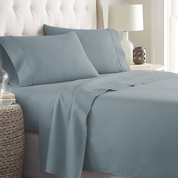 Danjor Linens Full Size Sheets Set - 6 Piece Set Including 4 Pillowcases- Deep Pockets - Breathable, Soft Bed Sheets - Wrinkle Free - Machine Washable - Spa Blue Bed Sheets - 6 pc - LeafyLoom