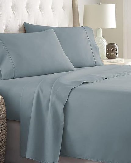 Danjor Linens California King Sheet Set - - 6 Piece Set Including 4 Pillowcases - Deep Pockets - Breathable, Soft Bed Sheets - Wrinkle Free - Machine Washable - Spa Blue Cal King Bed Sheets - 6 pc - LeafyLoom