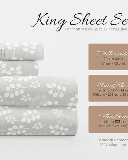 Linen Market 4 Piece King Bedding Sheet Set (Wheatfield Gray) - Sleep Better Than Ever with These Ultra-Soft & Cooling Bed Sheets for Your King Size Bed - Deep Pocket Fits 16" Mattress - LeafyLoom