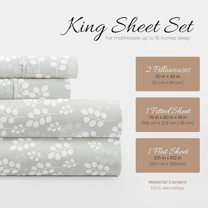 Linen Market 4 Piece King Bedding Sheet Set (Wheatfield Gray) - Sleep Better Than Ever with These Ultra-Soft & Cooling Bed Sheets for Your King Size Bed - Deep Pocket Fits 16" Mattress - LeafyLoom