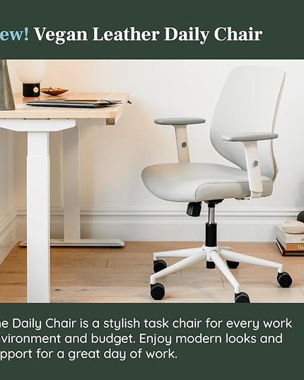 Branch Daily Chair - Vegan Leather Office Chair with Swivel, Lumbar Rest, and Adjustable Armrests - Comfortable Seating for Improved Posture and Productivity - Limestone - LeafyLoom
