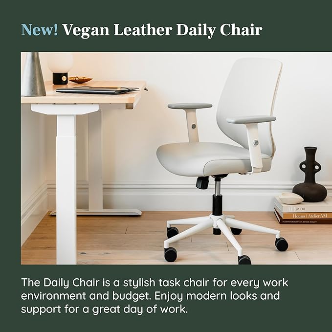 Branch Daily Chair - Vegan Leather Office Chair with Swivel, Lumbar Rest, and Adjustable Armrests - Comfortable Seating for Improved Posture and Productivity - Limestone - LeafyLoom
