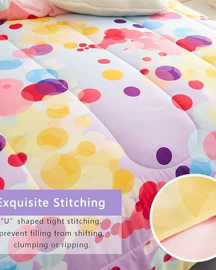 Rainbow Ombre Comforter Set Twin Size for Girls, Colorful Bubbles Polka Dots Comforter for Kids Teen, 2 Piece Orange Pink Purple Blue Gradient Pastel Bedding Set with 1 Pillow Case(Rainbow,Twin) - LeafyLoom
