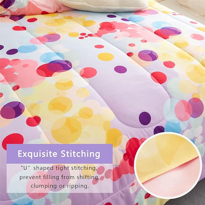 Rainbow Ombre Comforter Set Twin Size for Girls, Colorful Bubbles Polka Dots Comforter for Kids Teen, 2 Piece Orange Pink Purple Blue Gradient Pastel Bedding Set with 1 Pillow Case(Rainbow,Twin) - LeafyLoom