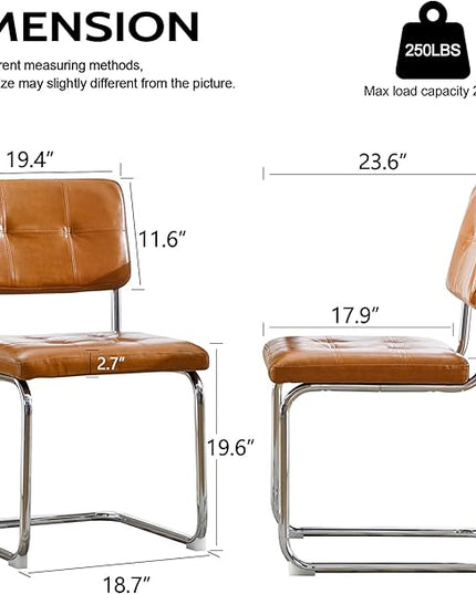 Forevich Mid Century Modern Dining Chairs Set of 2, Leather Kitchen Dining Room Side Chairs Upholstered Armless Accent Chairs with Metal Chrome Legs for Living Room, Bedroom Brown - LeafyLoom