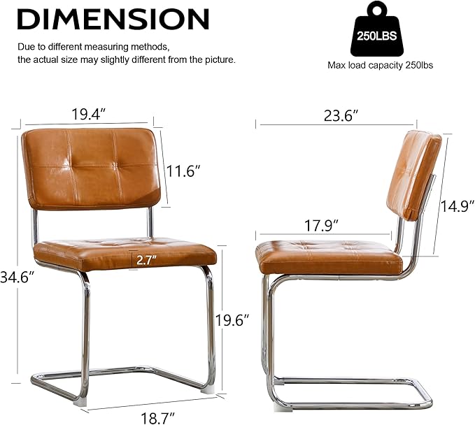 Forevich Mid Century Modern Dining Chairs Set of 2, Leather Kitchen Dining Room Side Chairs Upholstered Armless Accent Chairs with Metal Chrome Legs for Living Room, Bedroom Brown - LeafyLoom