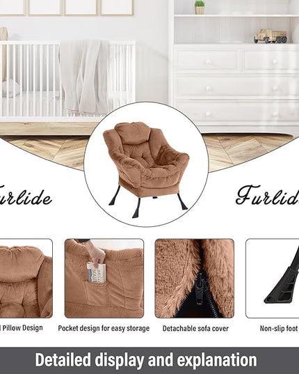 Oversized Chair with Ottoman, Removable Modern Chair with Folding Footrest, Comfortable Reading Chair for Bedroom, Study, Living Room, Courtyard (Plush Brown) - LeafyLoom