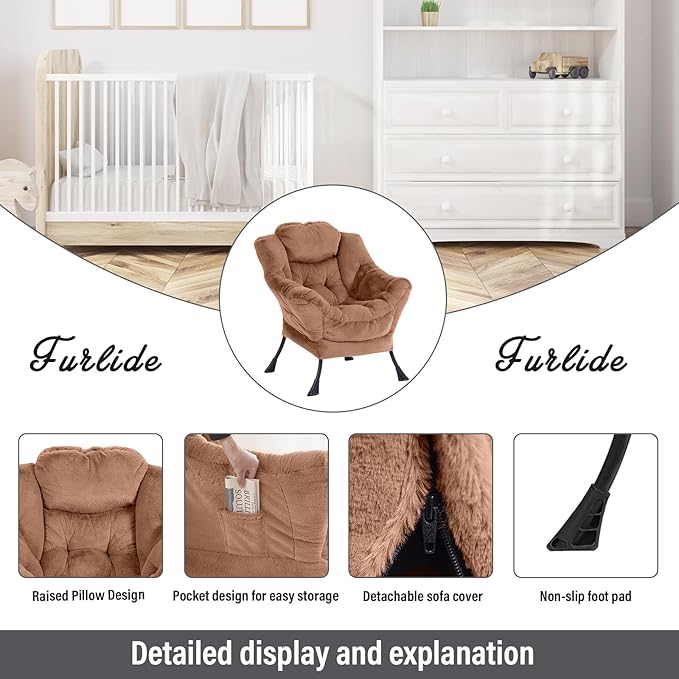 Oversized Chair with Ottoman, Removable Modern Chair with Folding Footrest, Comfortable Reading Chair for Bedroom, Study, Living Room, Courtyard (Plush Brown) - LeafyLoom