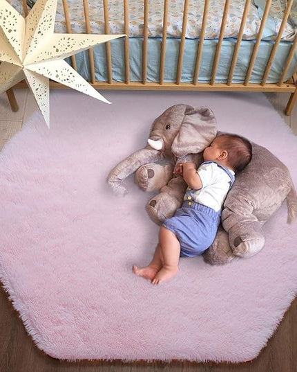 junovo Ultra Soft Rug for Nursery Children Room Baby Room Home Decor Dormitory Hexagon Carpet for Playhouse Princess Tent Kids Play Castle, Diameter 4.6 ft, Pink - LeafyLoom