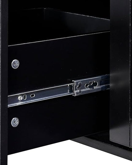 Rolling Kitchen Island with 3 Drawer and 2 Slide-Out Shelf,Rubber Wood Top Cart W/Spice-Rack & Tower-Rack,Internal Storage Rack,for Home Refectory,Black - LeafyLoom