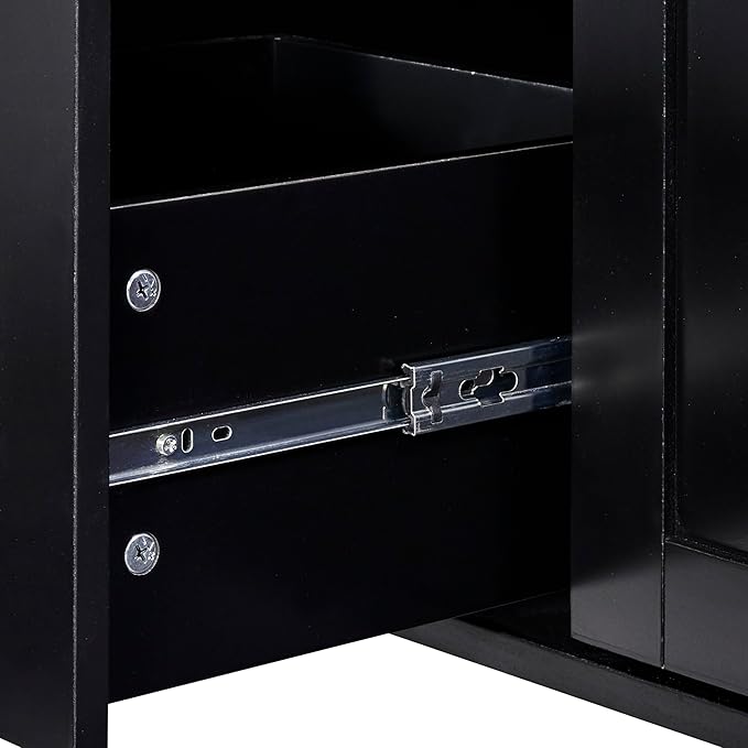 Rolling Kitchen Island with 3 Drawer and 2 Slide-Out Shelf,Rubber Wood Top Cart W/Spice-Rack & Tower-Rack,Internal Storage Rack,for Home Refectory,Black - LeafyLoom