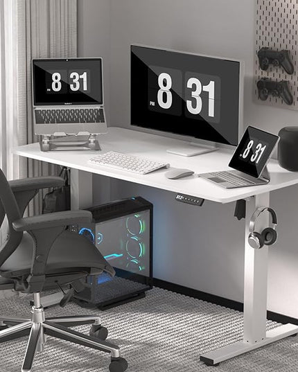 48 * 24 Inches Electric Standing Desk, Adjustable Height Sit Stand Up Desk with 3 Memory Presets, Motorized Home Office Computer Gaming Workstation Desk, White - LeafyLoom