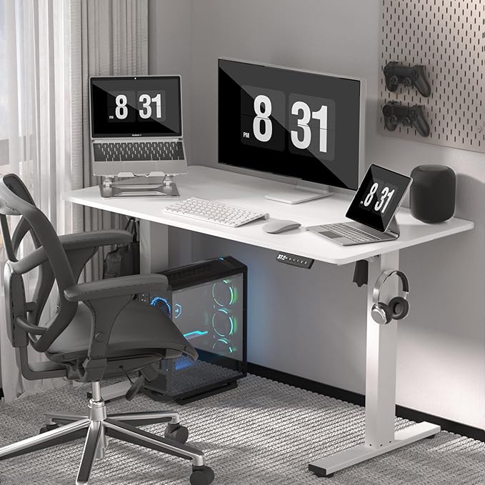 48 * 24 Inches Electric Standing Desk, Adjustable Height Sit Stand Up Desk with 3 Memory Presets, Motorized Home Office Computer Gaming Workstation Desk, White - LeafyLoom