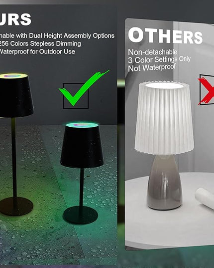 ORALUCE RGB Cordless Table Lamp Rechargeable, LED Battery Operated Desk Lamp with Type-C Charging Port, Multiple Colour Stepless Dimming Touch Lamp for Outdoor Party/Coffee Shop/Camping/Bars, 2 Pack - LeafyLoom
