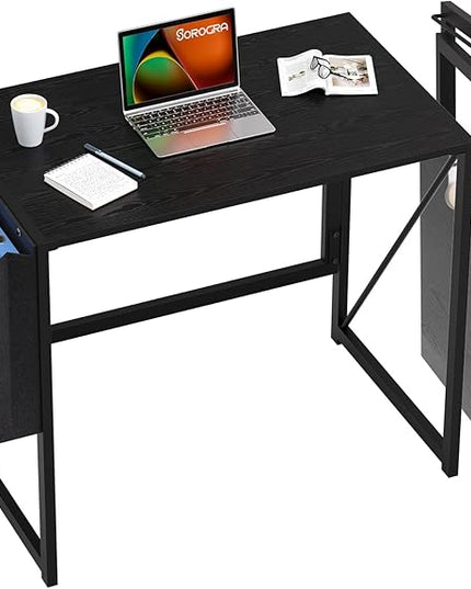 Folding Desk, 31.5 Inch Foldable Desk for Small Space, Easy Assembly Computer Desk Space Saving Home Office Writing Table, Black (Can't Be Folded Flatly) - LeafyLoom