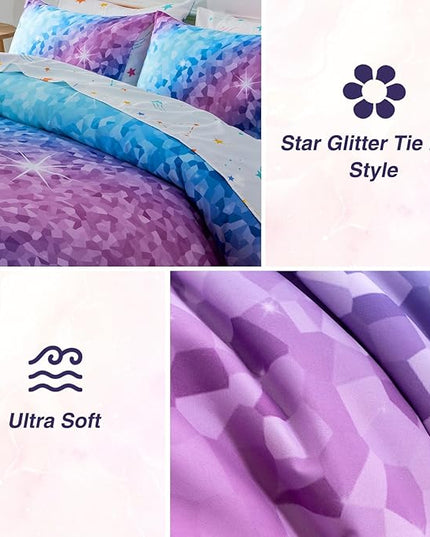A Nice Night 6Pcs Gradient Abstract Art Grid Mosaic Geometric Bedding Set for Girls, Colorful Rainbow Galaxy Comforter Set, Ultra Soft Bedding Sets (PinkBlue,Full 6Pcs) - LeafyLoom