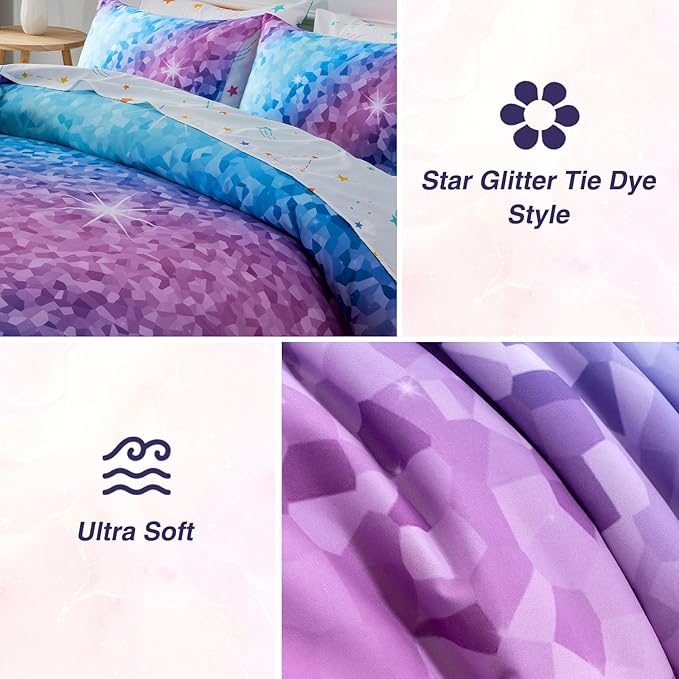 A Nice Night 6Pcs Gradient Abstract Art Grid Mosaic Geometric Bedding Set for Girls, Colorful Rainbow Galaxy Comforter Set, Ultra Soft Bedding Sets (PinkBlue,Twin 6Pcs) - LeafyLoom