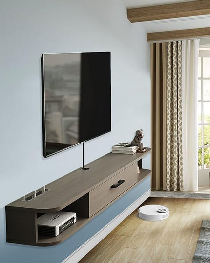 Pmnianhua Floating TV Stand,70'' Wall Mounted Floating TV Shelf for TVs up to 75 inches, Floating TV Wall Unit with Shelves for Gaming Consoles Small Spaces Apartments,Bedrooms (Light Grey Oak) - LeafyLoom