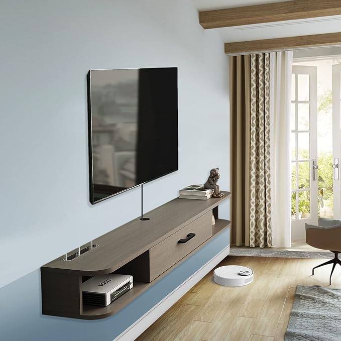 Pmnianhua Floating TV Stand,70'' Wall Mounted Floating TV Shelf for TVs up to 75 inches, Floating TV Wall Unit with Shelves for Gaming Consoles Small Spaces Apartments,Bedrooms (Light Grey Oak) - LeafyLoom