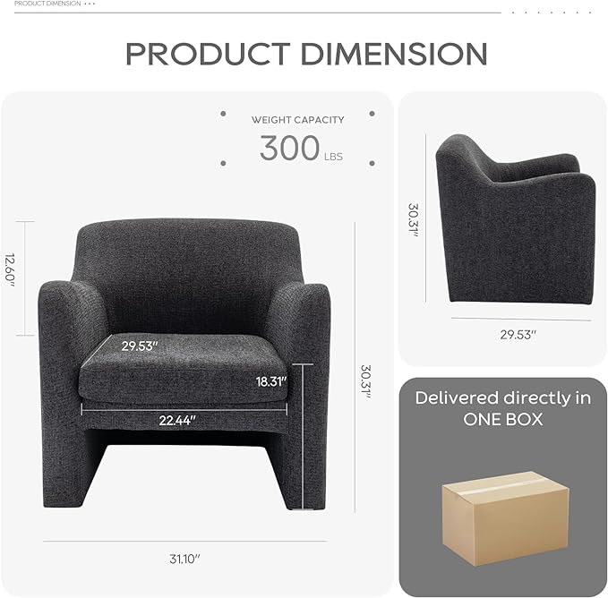 COLAMY Modern Accent Chair, Living Room Chair, Soft Padded Armchair with Back, Comfy Fabric Accent Chair for Living Room Bedroom, Charcoal Grey - LeafyLoom