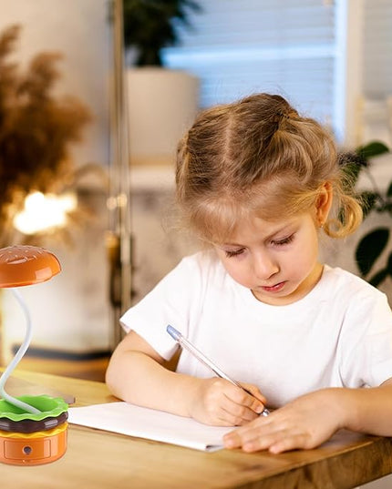 2 Pcs Cute Hamburger Lamp with Pencil Sharpener, Adjustable Novelty Night Desk Lamp, Funny Rechargeable Multifunctional Reading Bedside Lamp for Home Bedroom Boys Girls Kawaii Gift - LeafyLoom