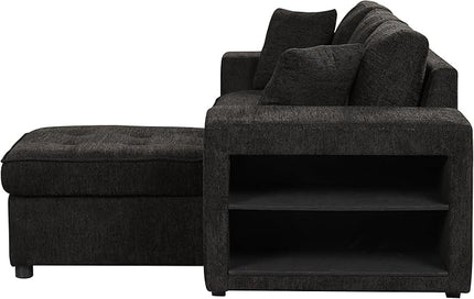 Convertible Futon Bed, Button Tufted Folding Sleeper Adjustable Backrest,Wooden Frame & 2 Pillows Small Sofa & Couches for Living Room,Apartment,Home Decor, Black 104.5" - LeafyLoom