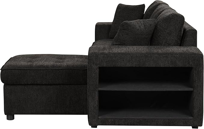 Convertible Futon Bed, Button Tufted Folding Sleeper Adjustable Backrest,Wooden Frame & 2 Pillows Small Sofa & Couches for Living Room,Apartment,Home Decor, Black 104.5" - LeafyLoom