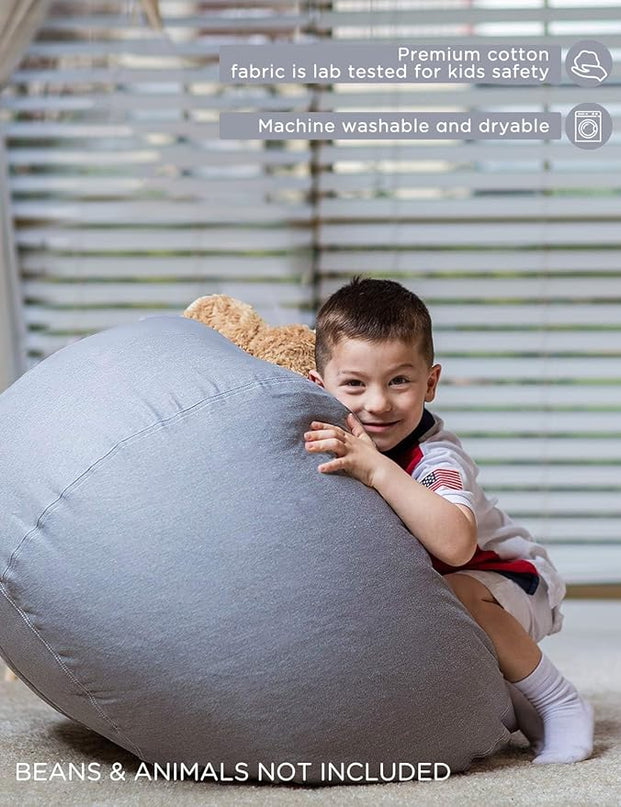 Aubliss Stuffed Animal Storage Bean Bag Chair Cover (No Beans)，Stuff and Sit Storage Bean Bag for Kids Toy Storage，Large 38"-Canvas Solid Grey - LeafyLoom