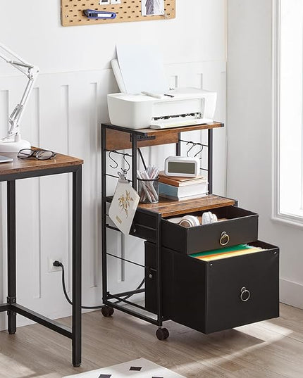 HOOBRO 2-Drawer File Cabinet, Filing Cabinet with Charging Station, Vertical Office Cabinet with Open Storage Shelf, Printer Stand, A4/Letter Size, Nonwovens Drawer, Rustic Brown and Black BFK23UWJ01 - LeafyLoom