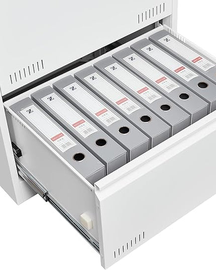 2 Drawer Lateral Lock and Card Holder, Multifunctional Metal Filing Cabinets w/Heavy 3 Section Slide Rail & Breathable Holes,for Legal/Letter/A4,White - LeafyLoom