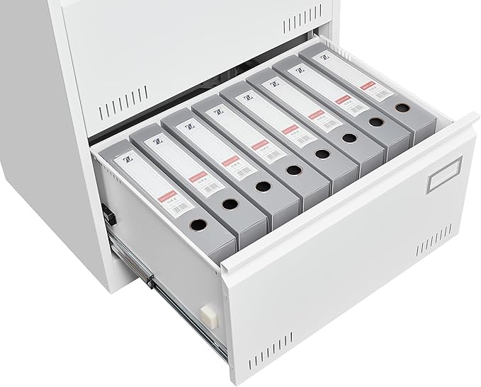 2 Drawer Lateral Lock and Card Holder, Multifunctional Metal Filing Cabinets w/Heavy 3 Section Slide Rail & Breathable Holes,for Legal/Letter/A4,White - LeafyLoom