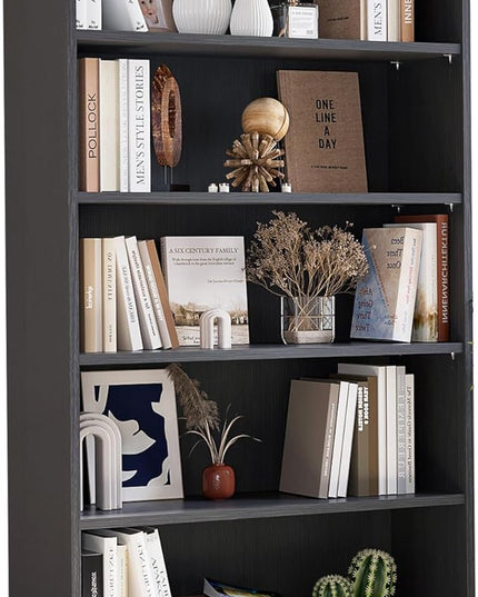 Farini 5 shelf boockase Display Bookcase Freestanding Wooden Bookshelves for Home Office Living Room,60 Inch Height,Grey - LeafyLoom