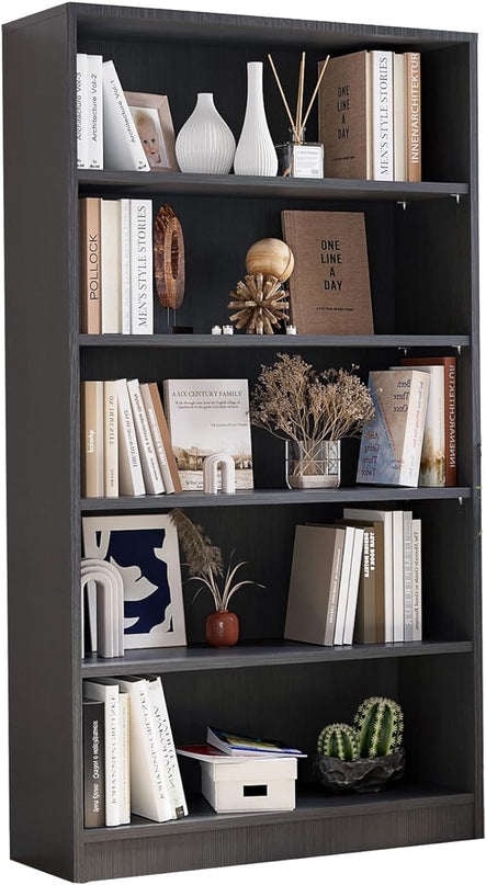 Farini 5 shelf boockase Display Bookcase Freestanding Wooden Bookshelves for Home Office Living Room,60 Inch Height,Grey - LeafyLoom