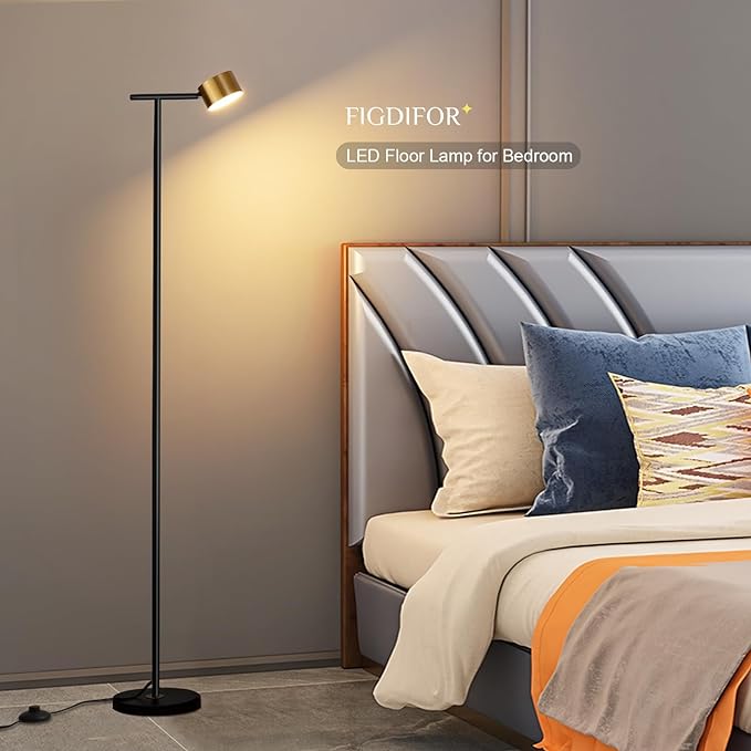 Floor Lamps for Living Room, 3 Color Temperatures Minimalist Floor Lamp with Flexible Lamp Cap,Modern Tall Floor Lamp for Bedroom, Foot Switch, Standing Reading Lamp for Office Working - LeafyLoom