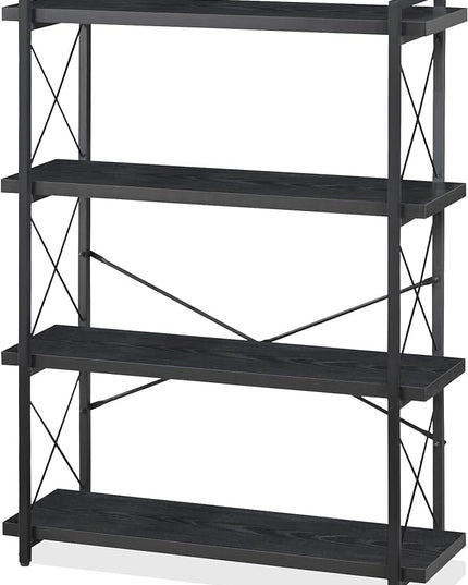 HCHQHS Bookshelf, 4-Tier Industrial Bookcase, Black Open Book Shelf, Freestanding Tall Bookshelves with Metal Frame - LeafyLoom